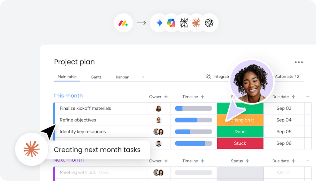 Project board with an AI agent creating next month's tasks