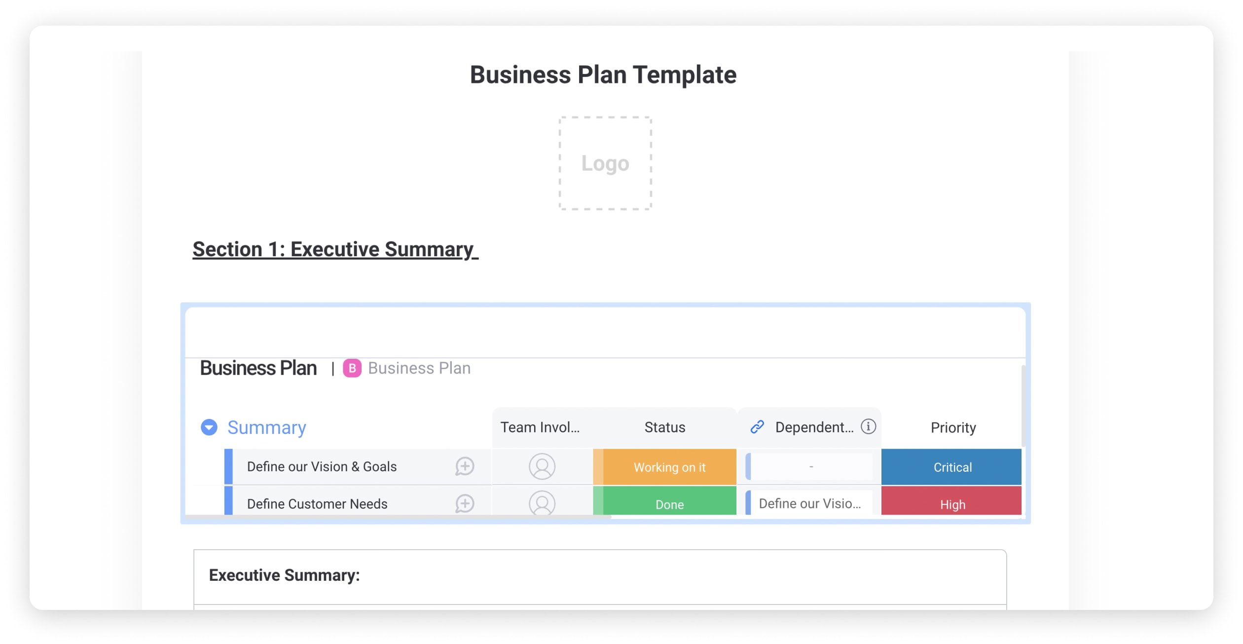 Best Business plan document view