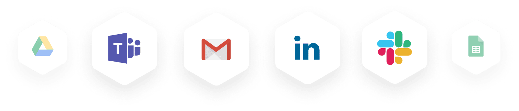 Logo Google Drive, Microsoft Teams, Gmail, LinkedIn, Slack i Google Docs