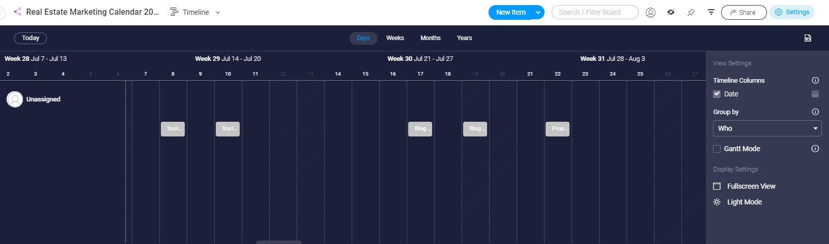 RE marketing template Calendar view