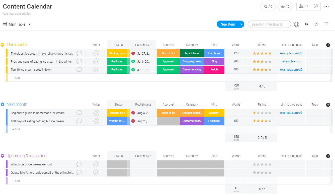 Content Calendar Template