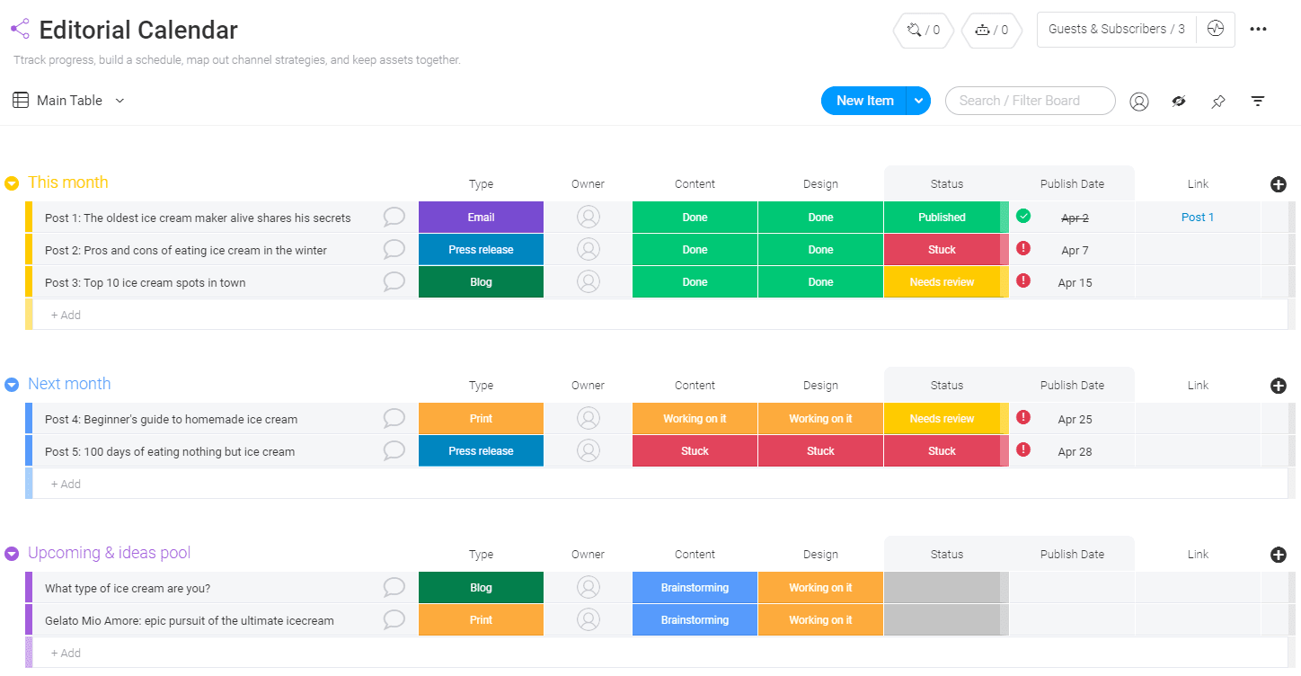 Editorial Calendar Template monday com