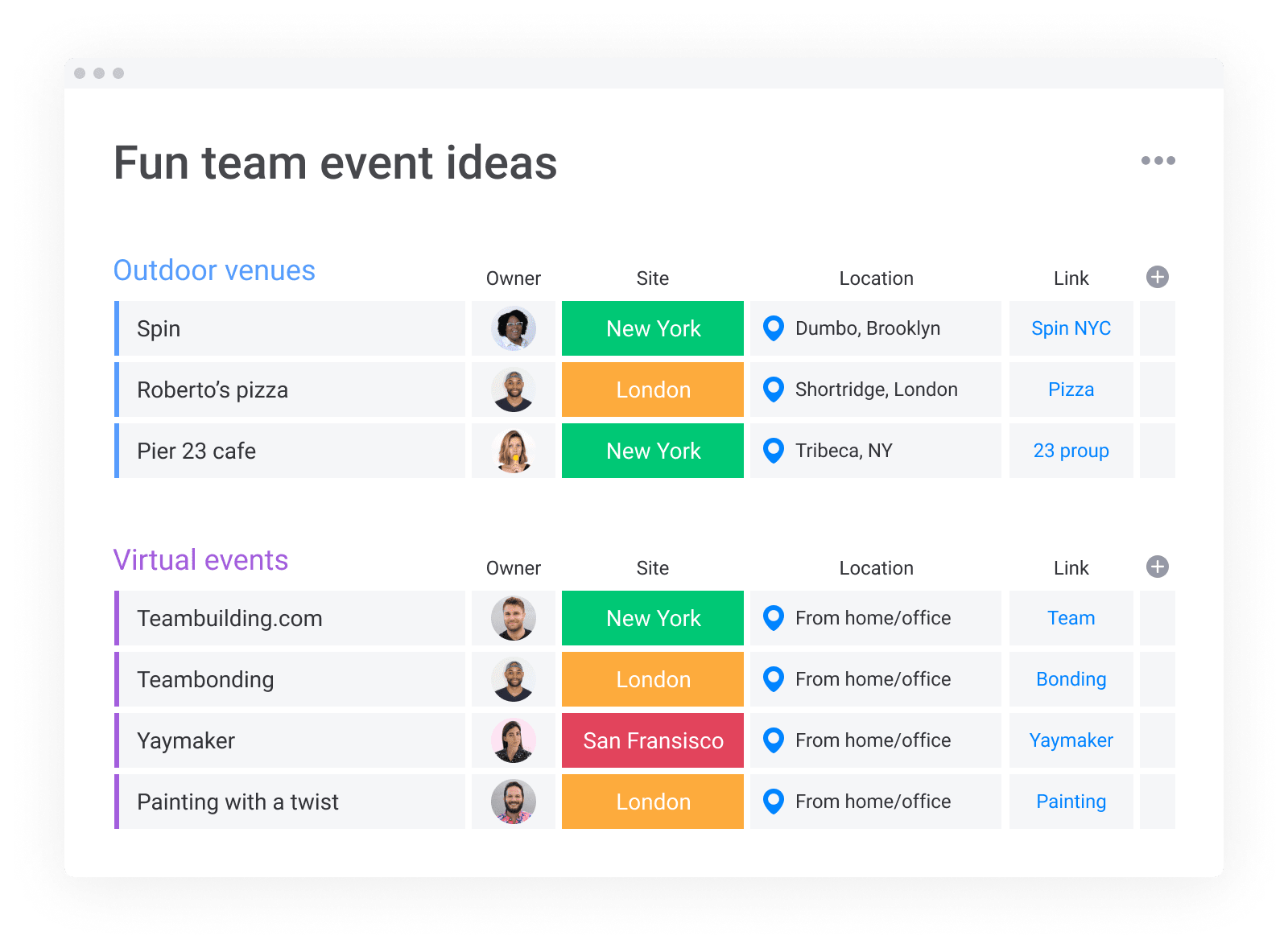 Simple board Fun team event ideas