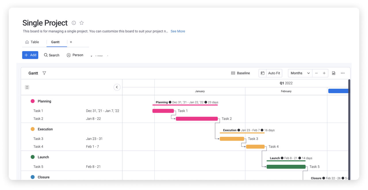 large Project Roles and Responsibilities Gantt view