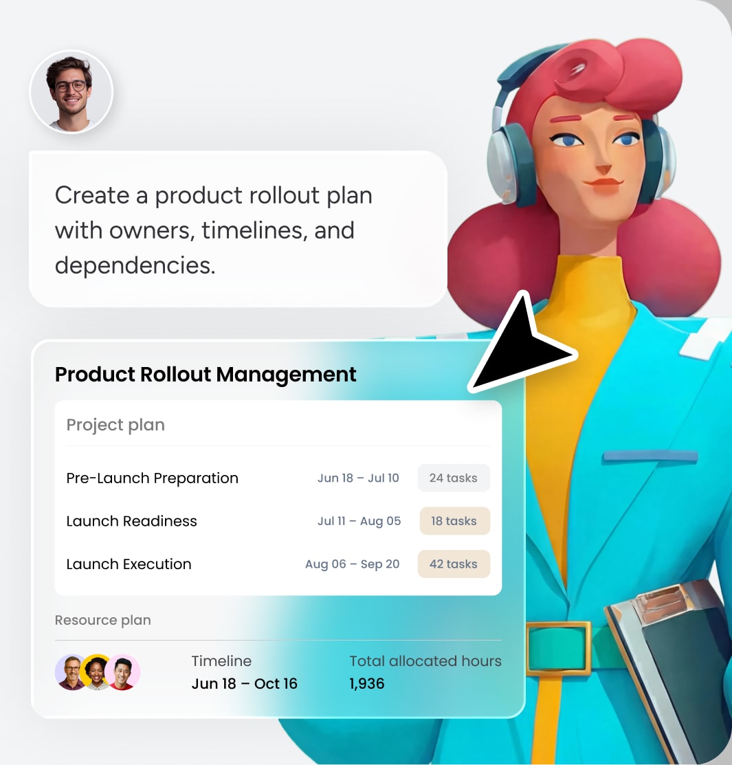 Project planner — agent UI mockup