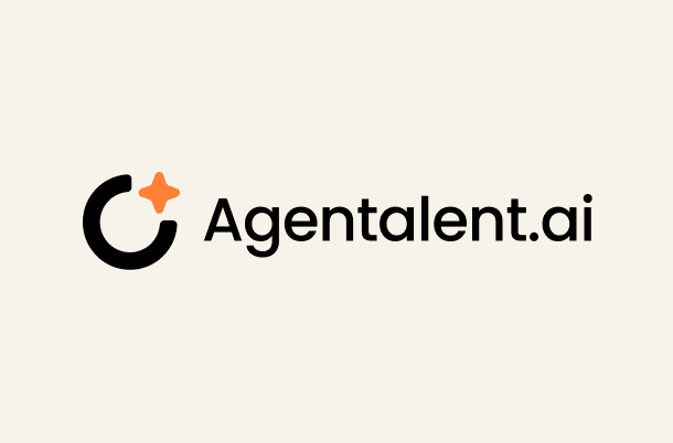 Agentalent.ai logo: a black open-circle mark with an orange spark beside the Agentalent.ai wordmark on a cream background