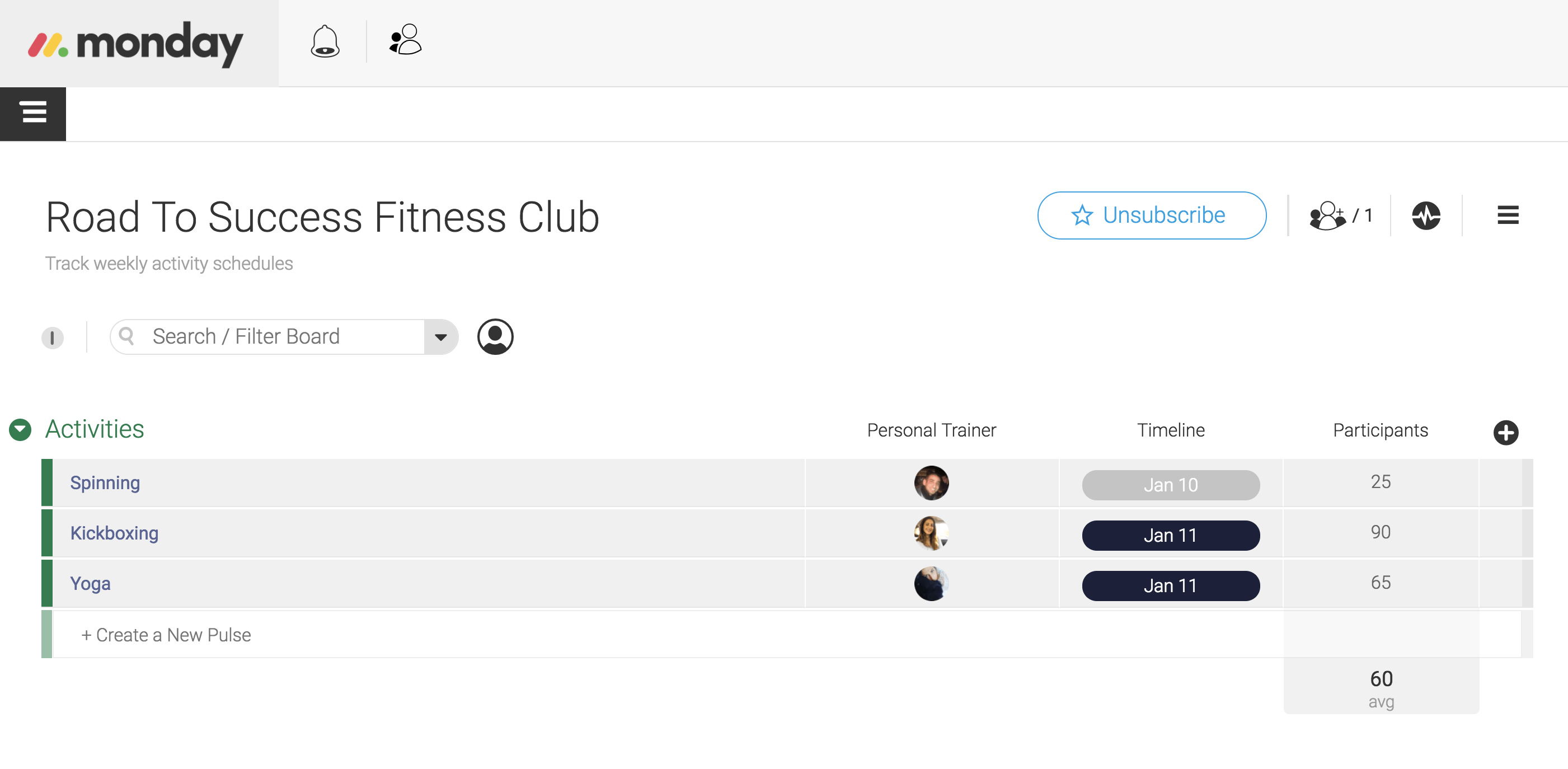 Gym activities scheduling