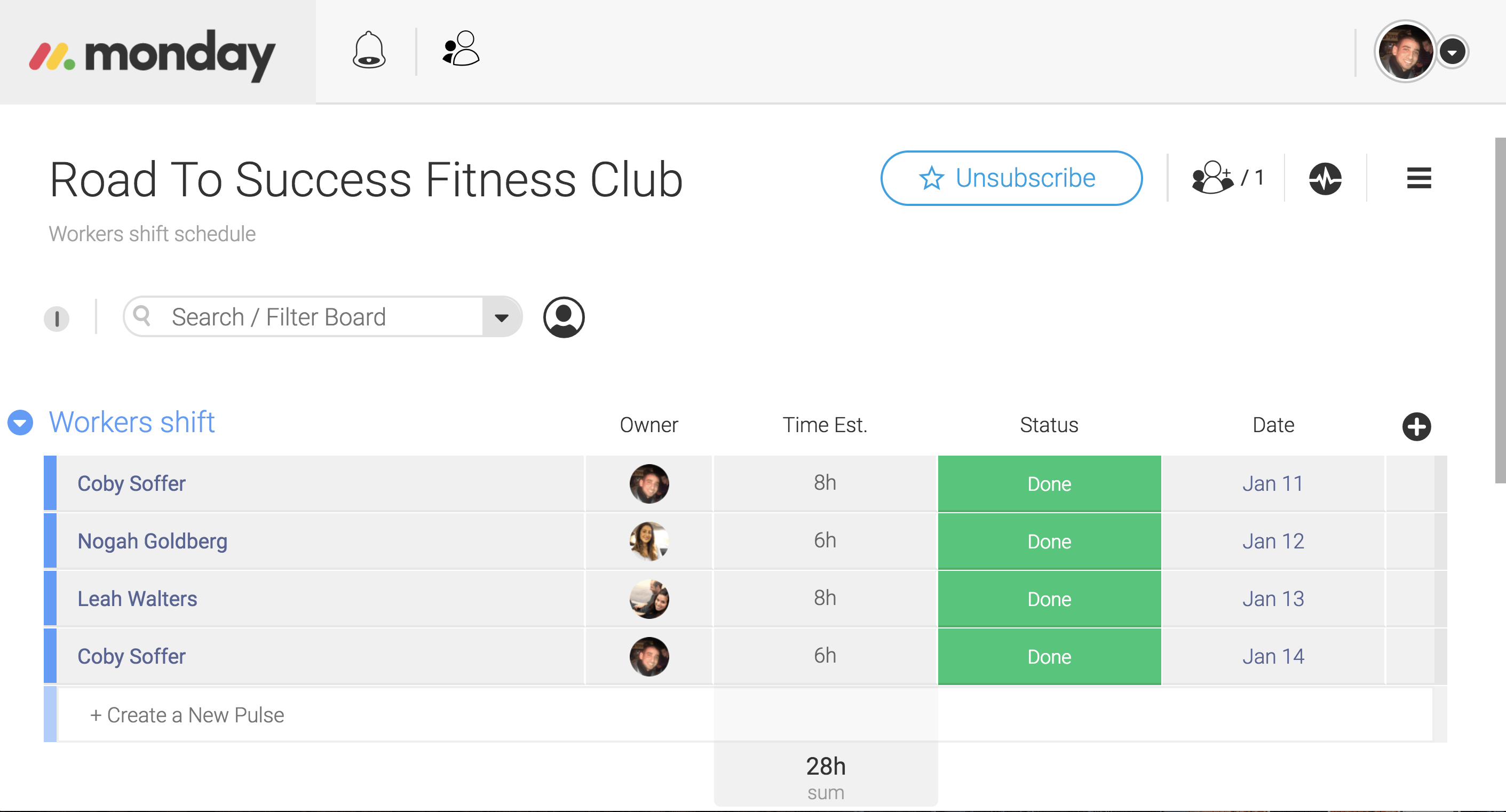 Fitness Employee Shifts template