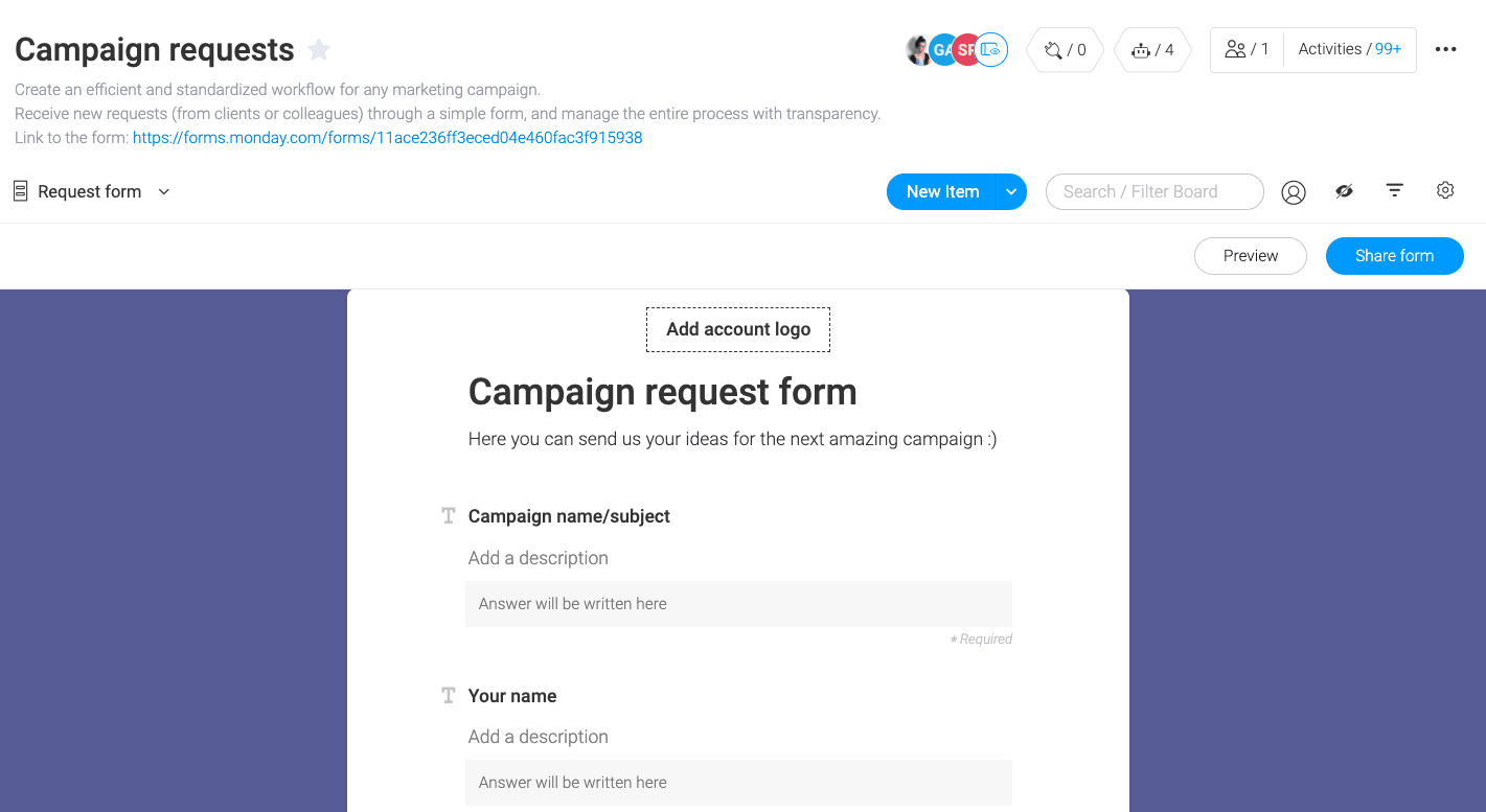 Receive requests through a simple form