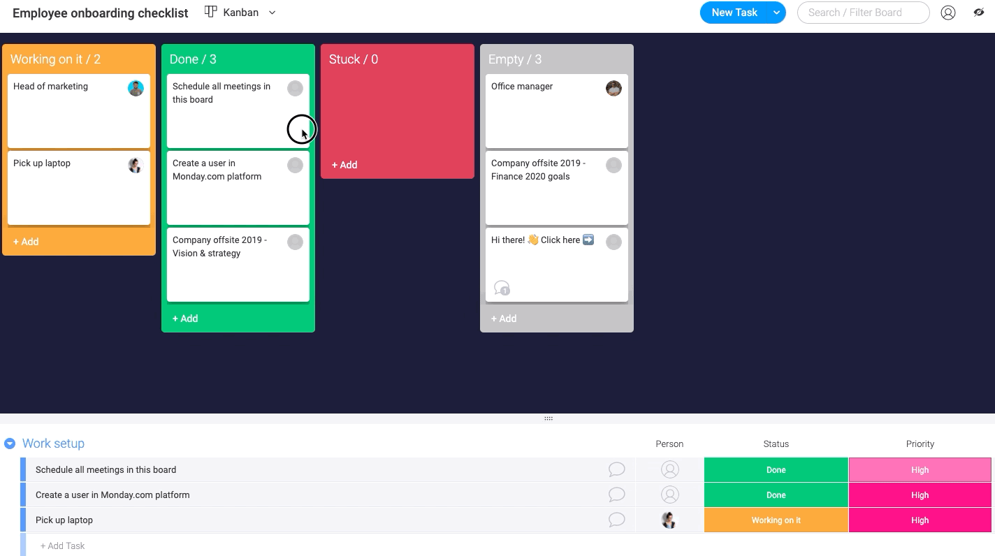 Track the status of onboarding tasks