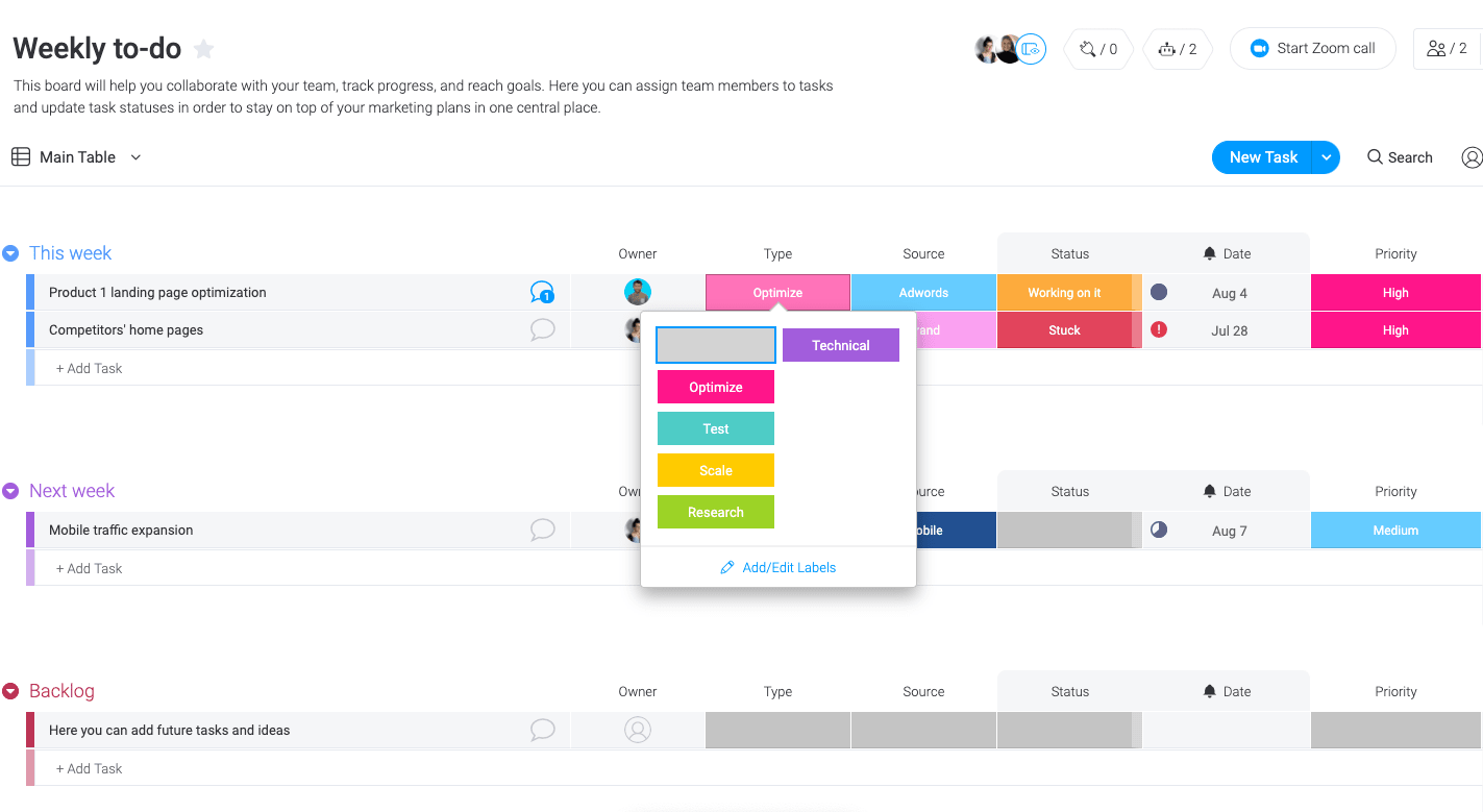 Plan and track your weekly ongoing tasks.