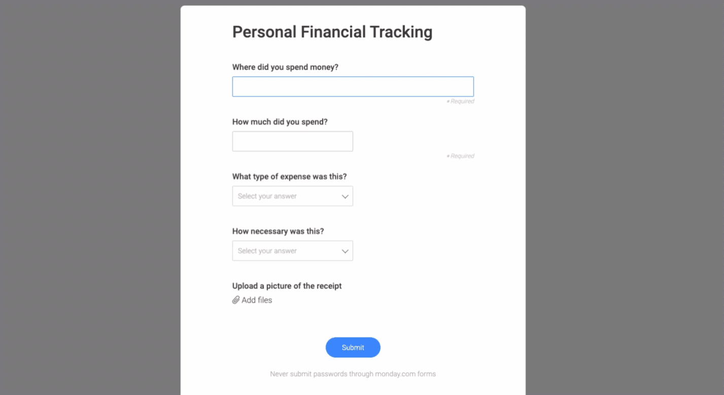 Expense tracking form - Send expenses from your phone (you can also mange house expenses for roommates)
