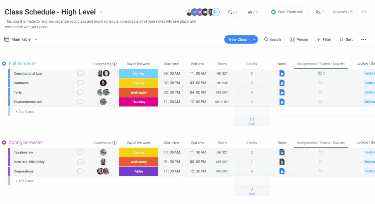 Your class schedule combined with your notes and exam dates, all in one place. 