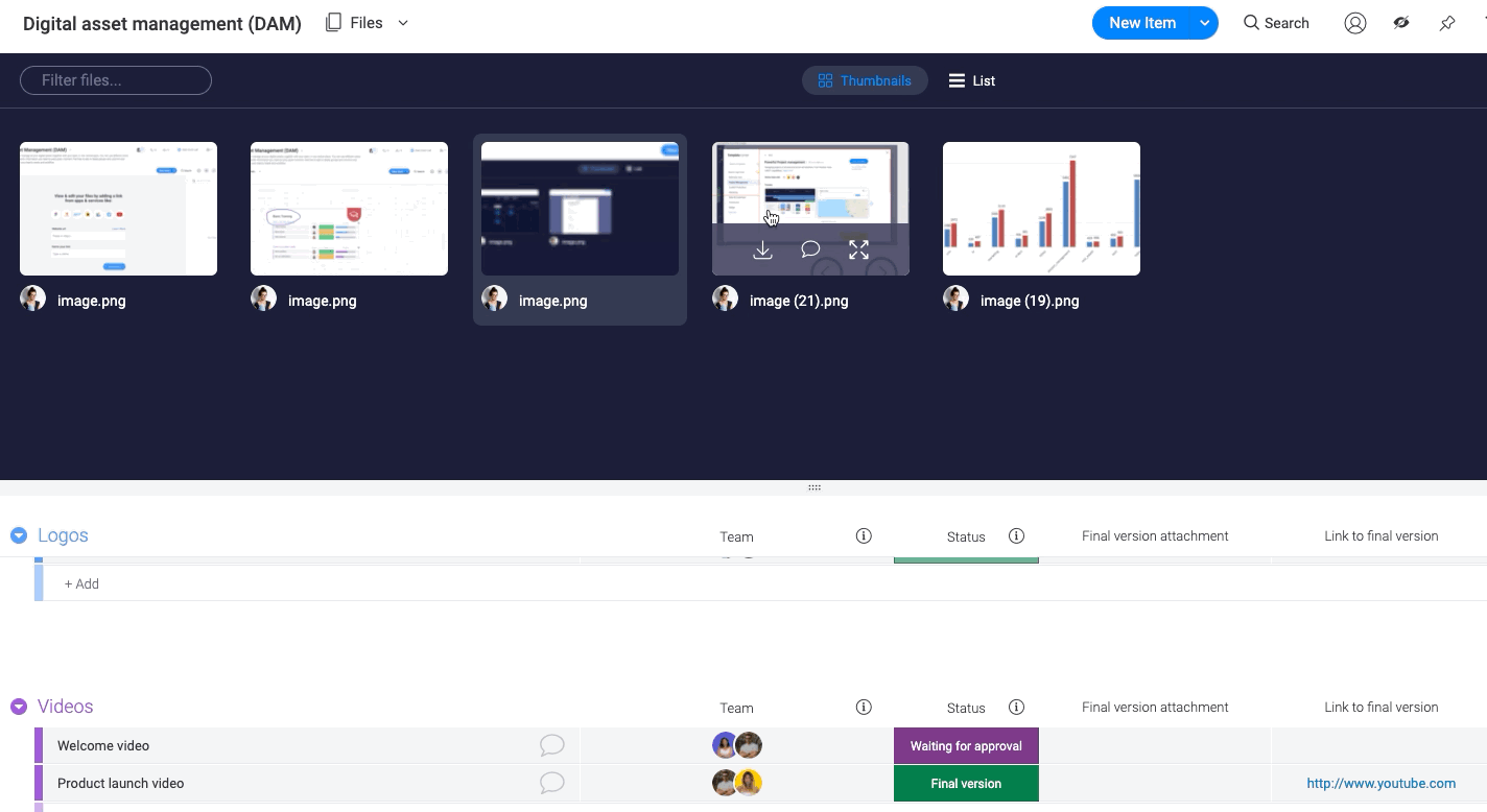 Use different views to manage your assets