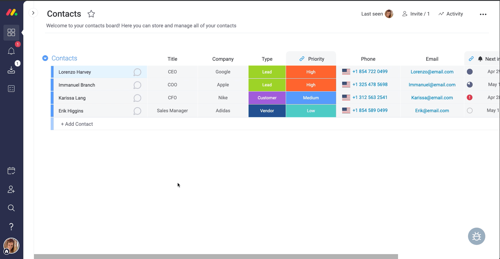 keep track of customer data monday.com