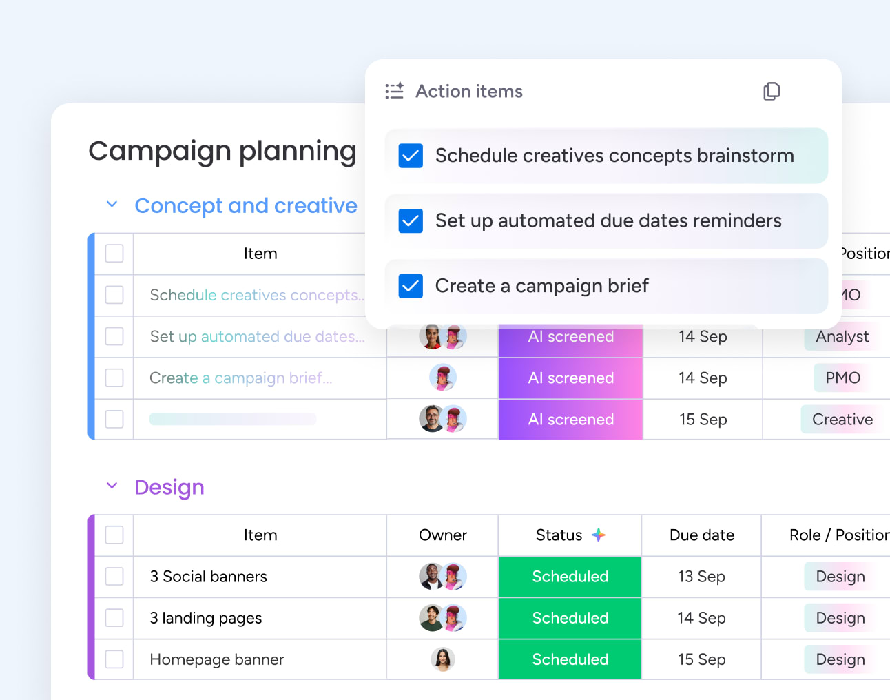 Decisions landing in a monday.com workflow board